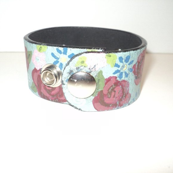 Breast Cancer Bracelet Hand-Made Hand-Painted Leather Snapped Closure Strength - Picture 4 of 5